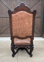 Load image into Gallery viewer, Antique French Chair Leather Cowhide Baroque Carved Oak Fireside Throne c. 1900