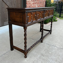 Load image into Gallery viewer, Antique English Sideboard Server Sofa Table Buffet Jacobean Barley Twist Oak 19C