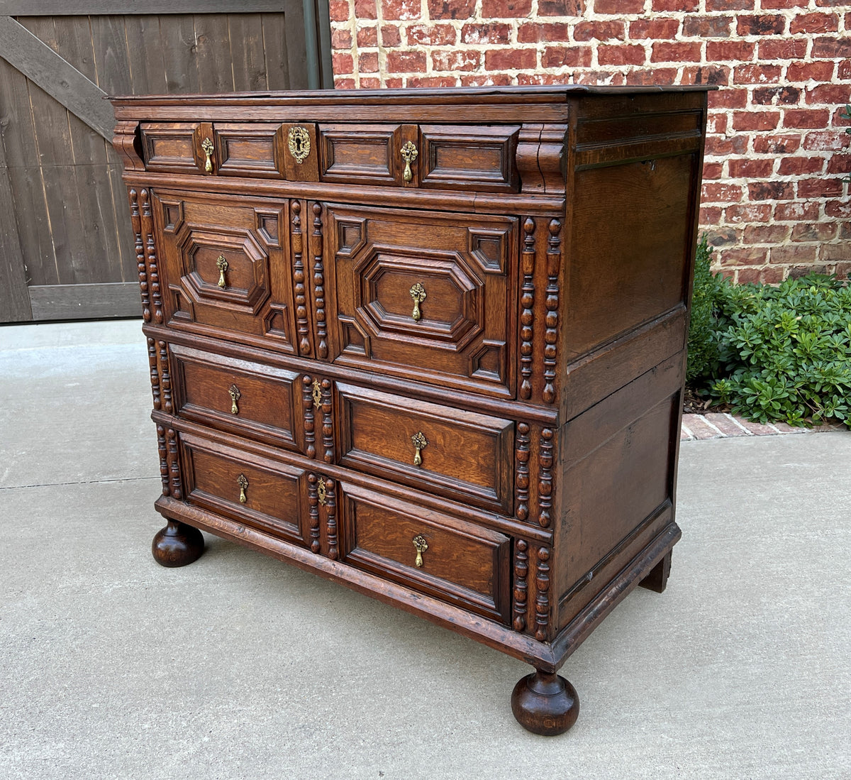 Antique English Chest on Chest of Drawers Cabinet Jacobean Carved Oak ...