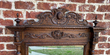 Load image into Gallery viewer, Antique French Mirror Pier Mantel Beveled Carved Oak Crown Barley Twist LARGE