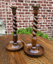 Load image into Gallery viewer, Antique English Barley Twist Candlesticks Candle Holders Oak PAIR 12.5" Tall