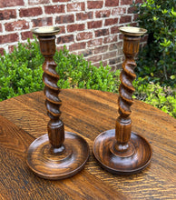 Load image into Gallery viewer, Antique English Barley Twist Candlesticks Candle Holders Oak PAIR 12.5" Tall