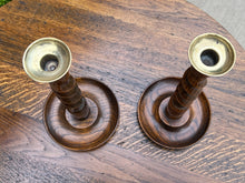 Load image into Gallery viewer, Antique English Barley Twist Candlesticks Candle Holders Oak PAIR 12.5" Tall