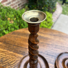 Load image into Gallery viewer, Antique English Barley Twist Candlesticks Candle Holders Oak PAIR 12.5" Tall