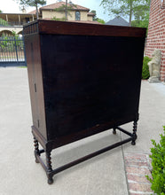 Load image into Gallery viewer, Antique English Bookcase Cabinet Hinged Hidden Storage Barley Twist Oak c. 1920s