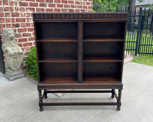 Load image into Gallery viewer, Antique English Bookcase Cabinet Hinged Hidden Storage Barley Twist Oak c. 1920s
