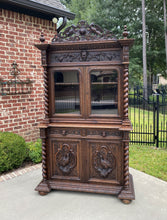 Load image into Gallery viewer, Antique French Bookcase HUNT Display Cabinet Barley Twist Black Forest Oak