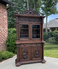 Load image into Gallery viewer, Antique French Bookcase HUNT Display Cabinet Barley Twist Black Forest Oak