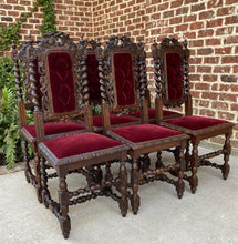 Load image into Gallery viewer, Antique French Chairs Barley Twist Hunt Set of 6 Red Upholstery Black Forest Oak