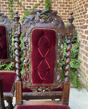 Load image into Gallery viewer, Antique French Chairs Barley Twist Hunt Set of 6 Red Upholstery Black Forest Oak