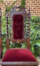 Load image into Gallery viewer, Antique French Chairs Barley Twist Hunt Set of 6 Red Upholstery Black Forest Oak