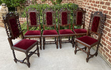 Load image into Gallery viewer, Antique French Chairs Barley Twist Hunt Set of 6 Red Upholstery Black Forest Oak