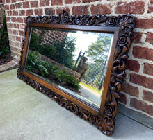 Load image into Gallery viewer, Antique English Mirror Beveled Rectangular LARGE Carved Oak Renaissance c.1900