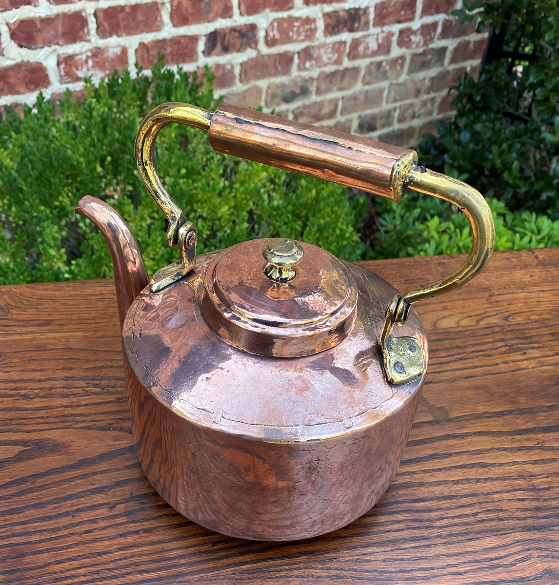 Antique English Copper & Brass Kettle Hand Seamed Tea Water Kettle c. europeancrossroadsantiques