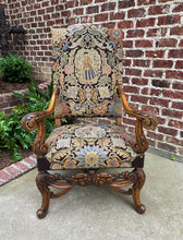 Load image into Gallery viewer, Antique French Chair Tapestry Needlepoint Floral Carved Walnut Fireside Throne