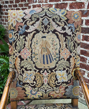 Load image into Gallery viewer, Antique French Chair Tapestry Needlepoint Floral Carved Walnut Fireside Throne