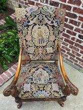 Load image into Gallery viewer, Antique French Chair Tapestry Needlepoint Floral Carved Walnut Fireside Throne