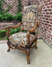 Load image into Gallery viewer, Antique French Chair Tapestry Needlepoint Floral Carved Walnut Fireside Throne