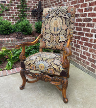 Load image into Gallery viewer, Antique French Chair Tapestry Needlepoint Floral Carved Walnut Fireside Throne