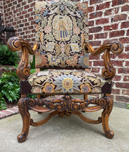 Load image into Gallery viewer, Antique French Chair Tapestry Needlepoint Floral Carved Walnut Fireside Throne