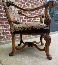 Load image into Gallery viewer, Antique French Chair Tapestry Needlepoint Floral Carved Walnut Fireside Throne