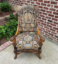 Load image into Gallery viewer, Antique French Chair Tapestry Needlepoint Floral Carved Walnut Fireside Throne