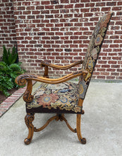 Load image into Gallery viewer, Antique French Chair Tapestry Needlepoint Floral Carved Walnut Fireside Throne