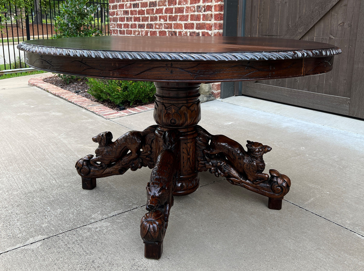 Antique French OVAL Dining Library Table Pedestal BLACK FOREST