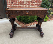 Load image into Gallery viewer, Antique French Desk Dolphin Table Renaissance Revival Carved Oak Drawer 19th C