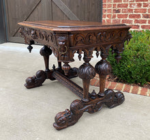 Load image into Gallery viewer, Antique French Desk Dolphin Table Renaissance Revival Carved Oak Drawer 19th C