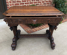 Load image into Gallery viewer, Antique French Desk Dolphin Table Renaissance Revival Carved Oak Drawer 19th C
