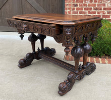 Load image into Gallery viewer, Antique French Desk Dolphin Table Renaissance Revival Carved Oak Drawer 19th C