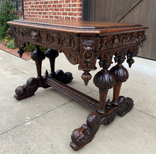 Load image into Gallery viewer, Antique French Desk Dolphin Table Renaissance Revival Carved Oak Drawer 19th C
