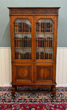 Load image into Gallery viewer, Antique English Bookcase Bookshelf Cabinet Double Door Wavy Glass Oak c.1930s