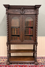 Load image into Gallery viewer, Antique French Louis XIII Style Bookcase Display Cabinet Barley Twist Oak c.1880