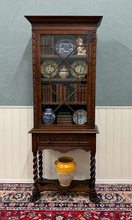 Load image into Gallery viewer, Antique English Oak Jacobean Revival Bookcase Barley Twist Display Cabinet c1890