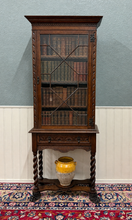 Load image into Gallery viewer, Antique English Oak Jacobean Revival Bookcase Barley Twist Display Cabinet c1890