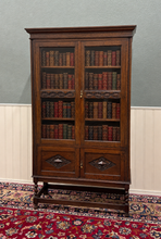 Load image into Gallery viewer, Antique English Bookcase Bookshelf Cabinet Double Door Barley Twist Oak c.1930s