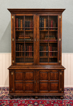 Load image into Gallery viewer, Antique English Large Bookcase Bookshelf Cabinet Double Door Glass Oak c. 1910s