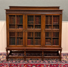 Load image into Gallery viewer, Antique English Jacobean Bookcase Bookshelf Cabinet Triple Glass Door Oak c1930s