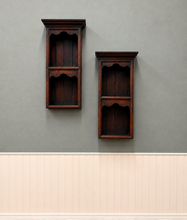 Load image into Gallery viewer, Antique English Pair Bookcases Plate Racks Wall Shelves Hanging Wall Oak 1920-30