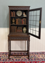 Load image into Gallery viewer, Antique English Oak Jacobean Revival Barley Twist Bookcase Display Cabinet 1900s