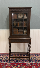 Load image into Gallery viewer, Antique English Oak Jacobean Revival Barley Twist Bookcase Display Cabinet 1900s
