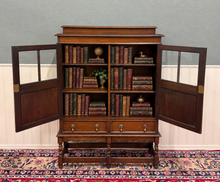 Load image into Gallery viewer, Antique English Jacobean Bookcase Bookshelf Cabinet Double Glass Door Oak c1930s