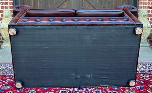 Vintage English Chesterfield Leather Tufted Love Seat Sofa Oxblood Red #2