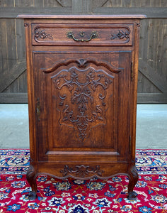 Antique French Louis XV Style Cabinet Cupboard w Drawer Carved Oak Tall 1920s