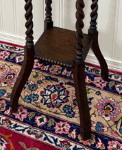 Load image into Gallery viewer, Antique English 4-Post Barley Twist Pedestal Plant Stand Jacobean Oak 39.5&quot; Tall