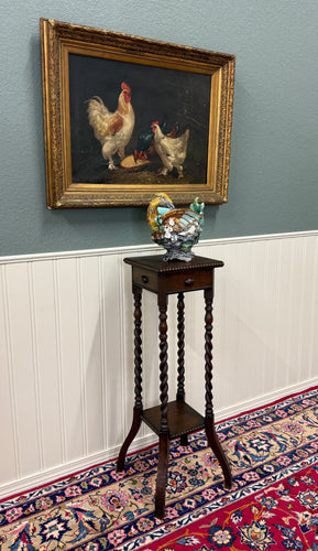 Antique English 4-Post Barley Twist Pedestal Plant Stand Jacobean Oak 39.5