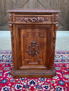 Antique French Cabinet Cupboard Carved Oak Renaissance Revival Canted Corners