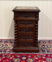 Load image into Gallery viewer, Antique French Marble Top Chest Side or End Table Nightstand BARLEY TWIST Oak